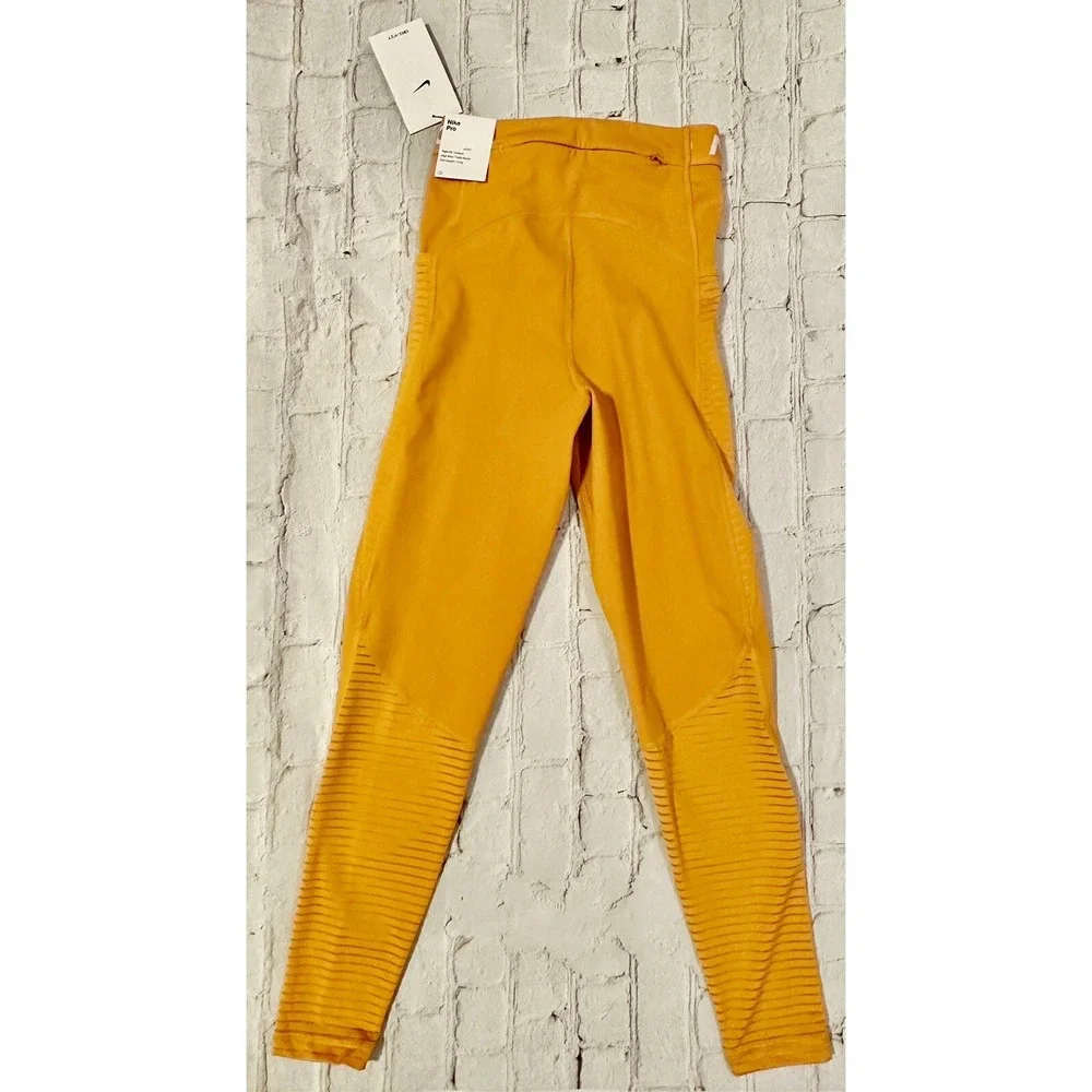 Nike Pro Light Curry/White DM6936-738 Women's High-Waisted Leggings XS